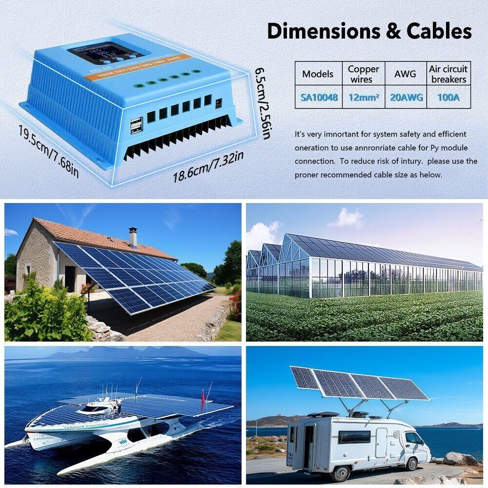 100A MPPT Solar Charge Controller 12V/24V/36V/48V Battery PV Regulator 4800W