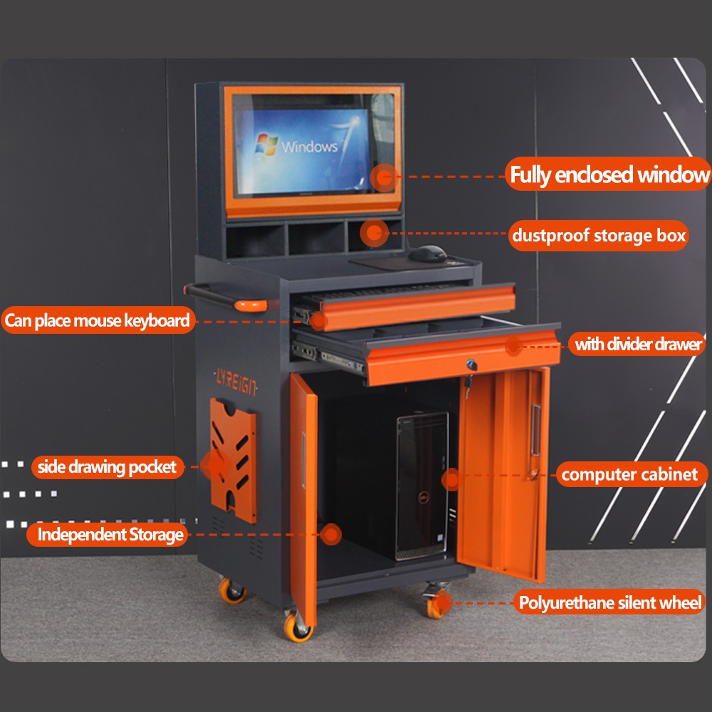 Industrial PC Cabinet Movable CNC Computer Tool Cabinet for Monitors up to 27”