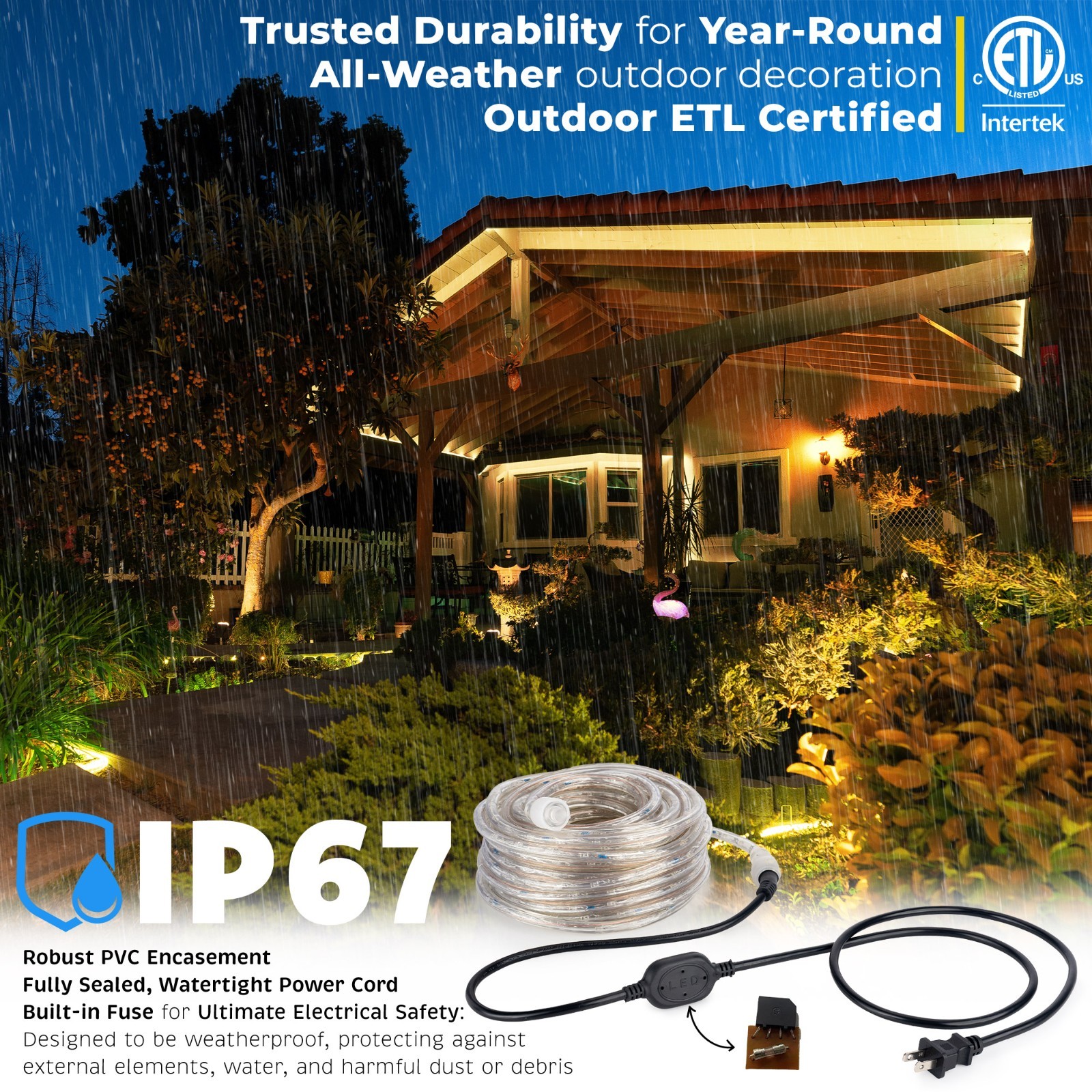 LED Rope Light Thick Christmas Lighting 10′ 25′ 50′ 100′ 150′ Strips Extendable