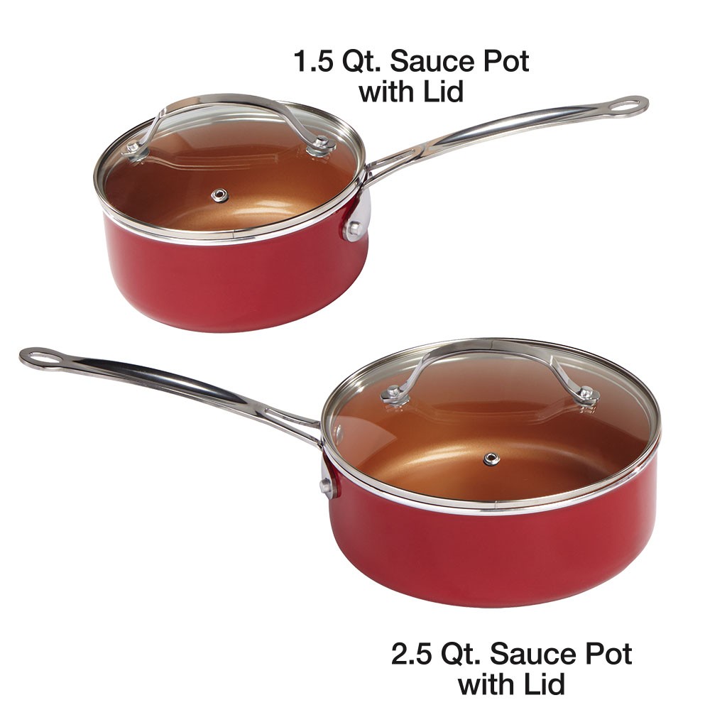 BulbHead (10824) Red Copper 10 PC Copper-Infused Ceramic Non-Stick Cookware Set