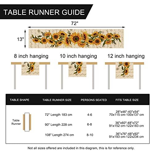 Fall Sunflowers Table Runner, Vintage Spring Summer Table Runner 13”X72”