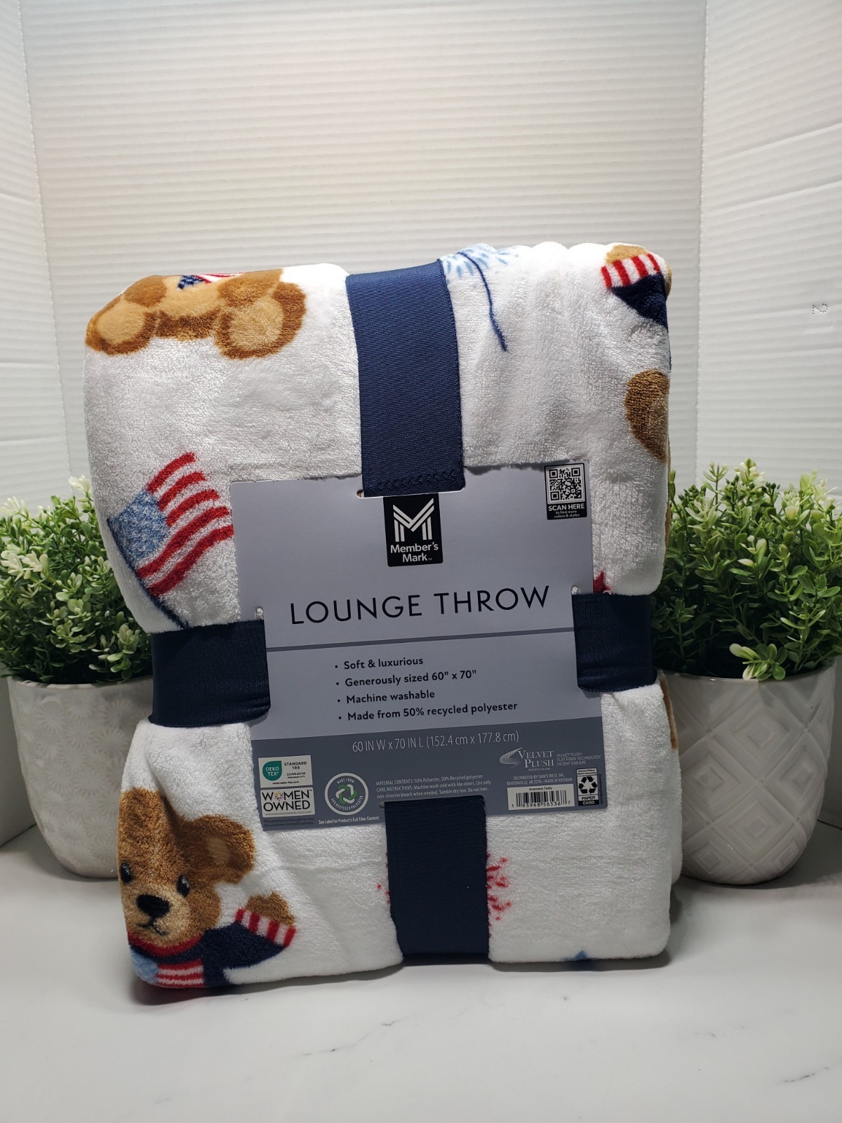 Member’s Mark Red, White & Blue Lounge Throw 60″ x 70″ Americana Teddy 💘🤍💙NEW