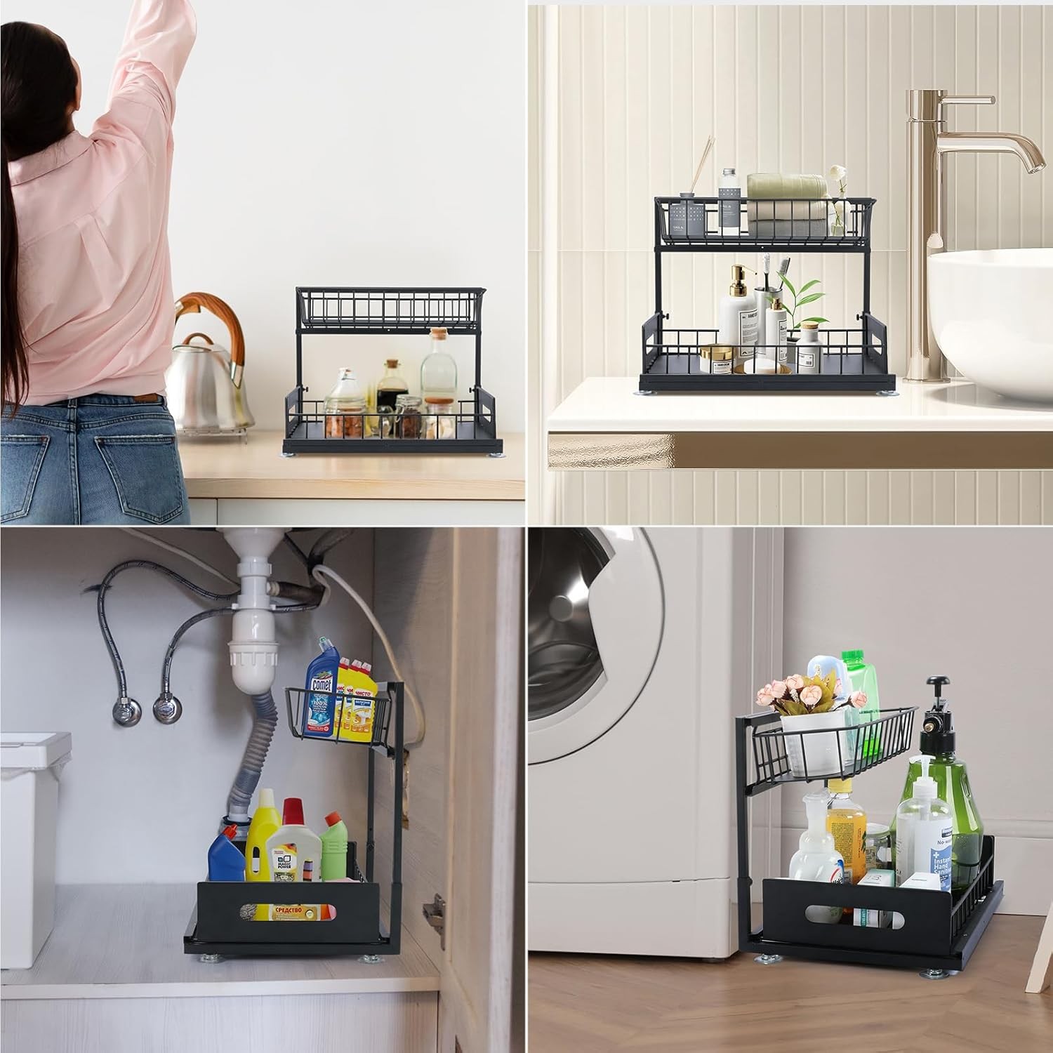 2 Tier Pull Out Under Bathroom Sink Organizers Kitchen Organizers and Storage
