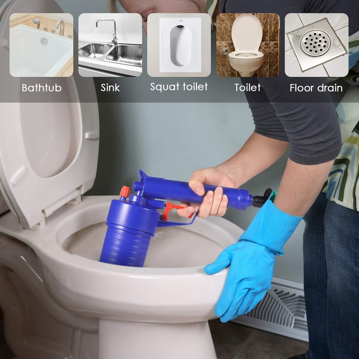 Toilet Plunger Set High Pressure Air Drain Clog Remover Tool Drain Snake Tub