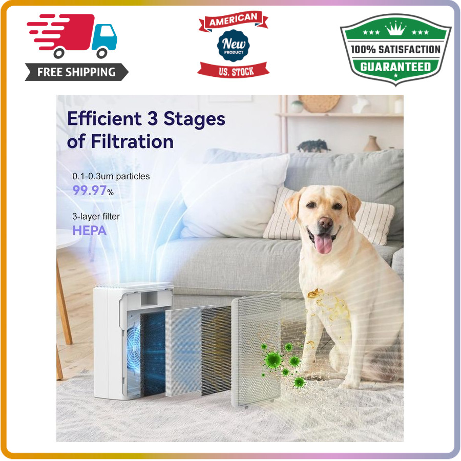 Large Room Air Purifier 1500 Sq Ft H13 HEPA Filter for Pet Hair Smoke 22dB Quiet