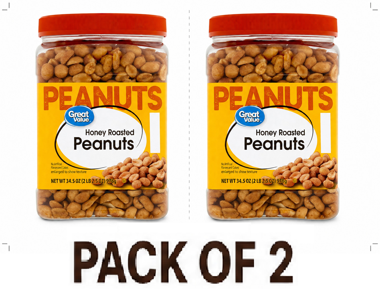 Great Value Honey Roasted Peanuts, 34.5 oz(2 PACK) @
