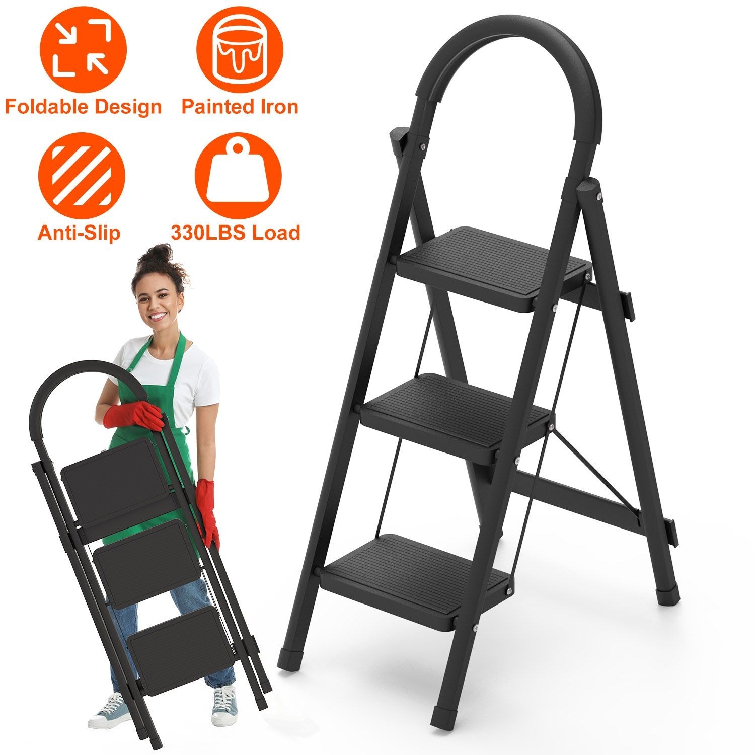 Heavy Duty Folding Ladder – 330lbs Load Capacity, Lightweight & Compact