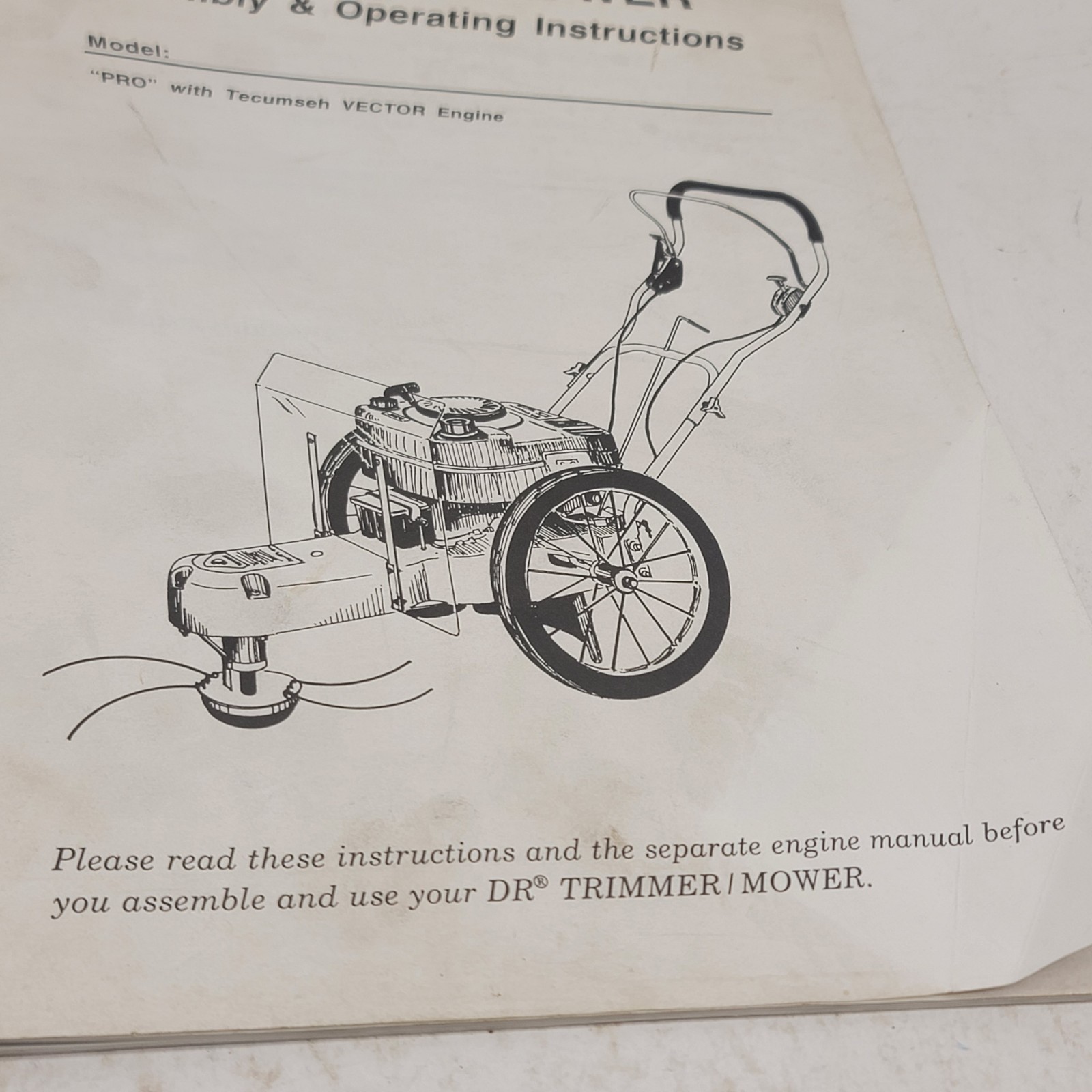 DR TRIMMER/MOWER PRO – Tecumseh VECTOR ENGINE Assembly & Operating Instructions