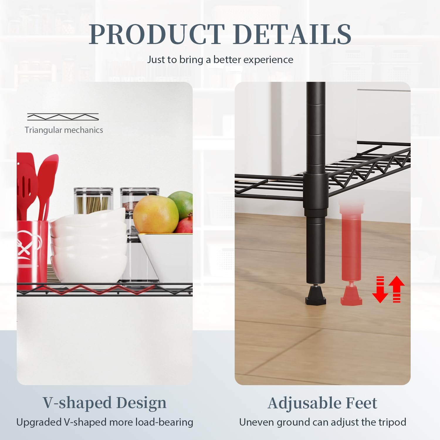 5Shelf Storage Shelves Adjustable Wire Metal Shelving Black 16.7×11.8×47.6