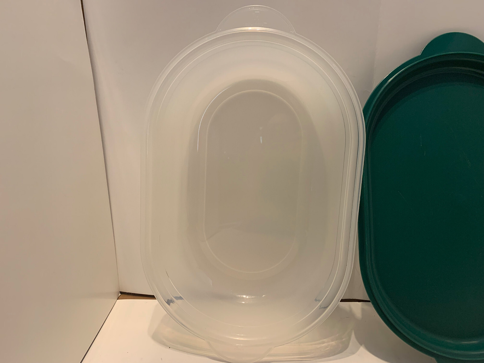 Tupperware Clear Open House Oval Server & Green Top 2465B 2466B