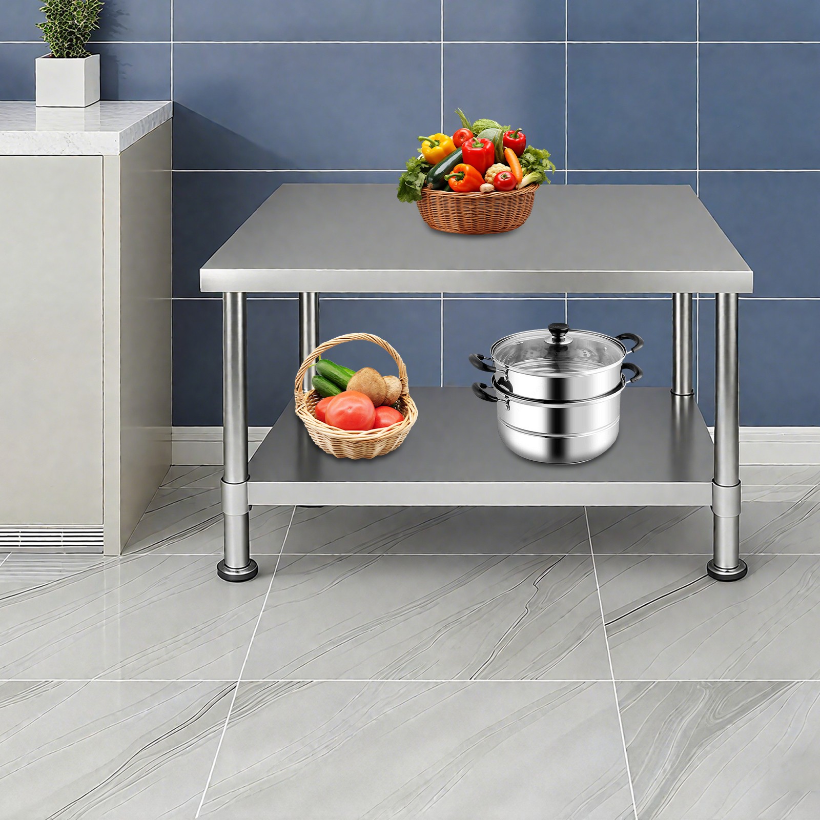 Adjustable Stainless Steel Under Shelf for Worktables 21.65 x 9.84 in