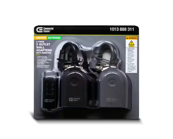 Commercial Electric Indoor/Outdoor 2-Outlet Wall Adaptors with Remotes (4-Pack)