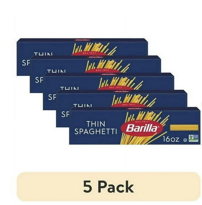 (5 pack) Barilla Classic Non-GMO, Kosher Certified Thin Spaghetti Pasta Noodles,