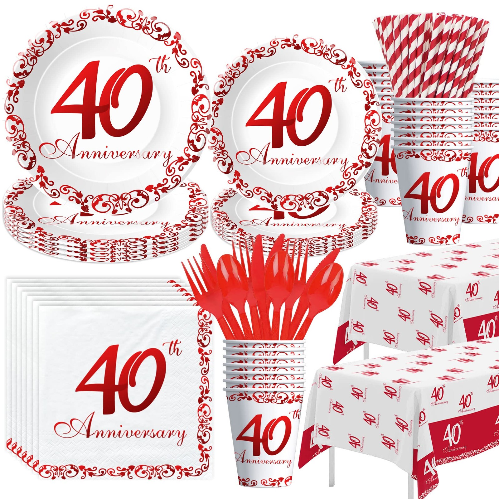 40th Anniversary Decorations Tableware – 40th Wedding Anniversary Party Suppl