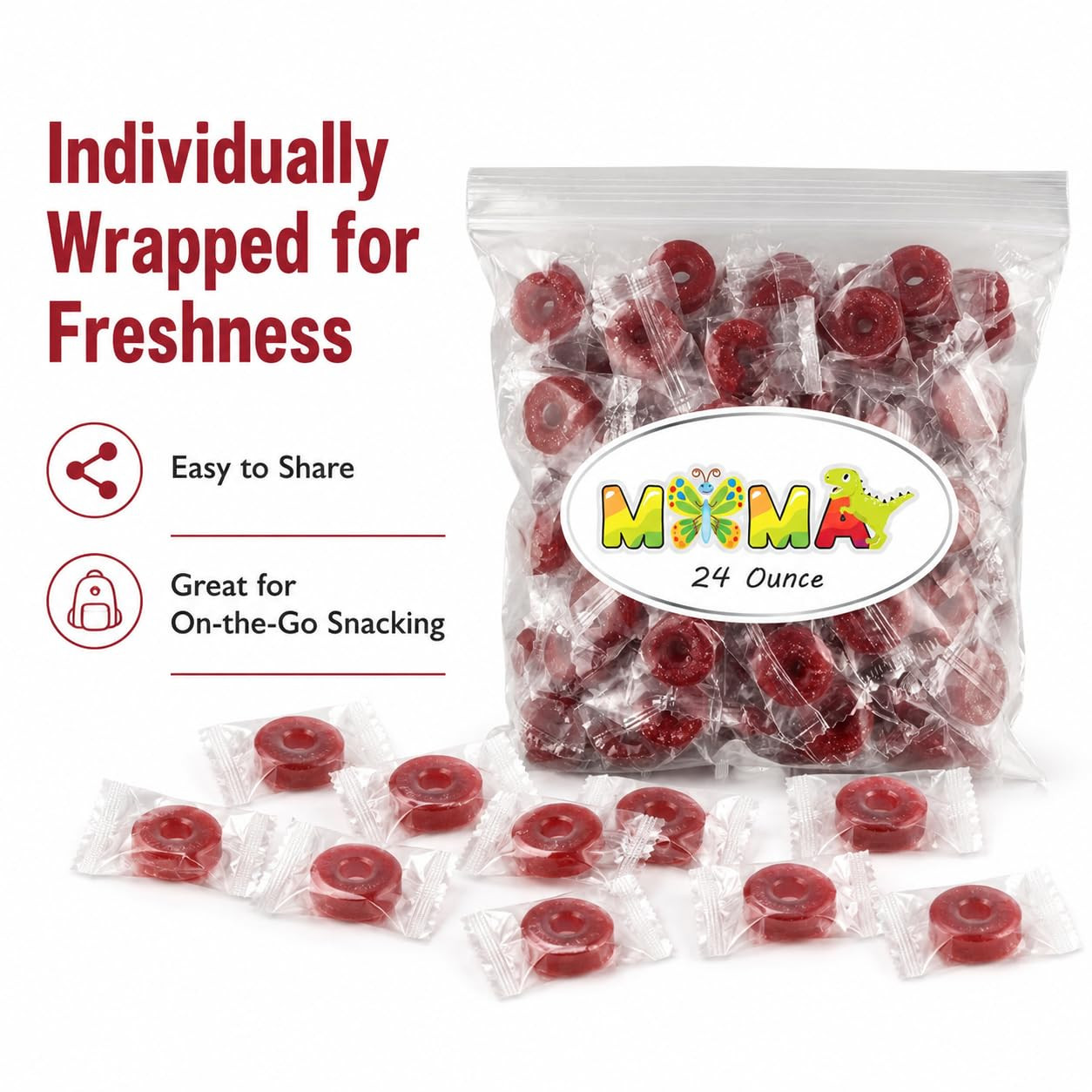 Bulk Cherry Individually Wrapped Hard Candy – 1.5Lbs -Made from Life Savers Cand
