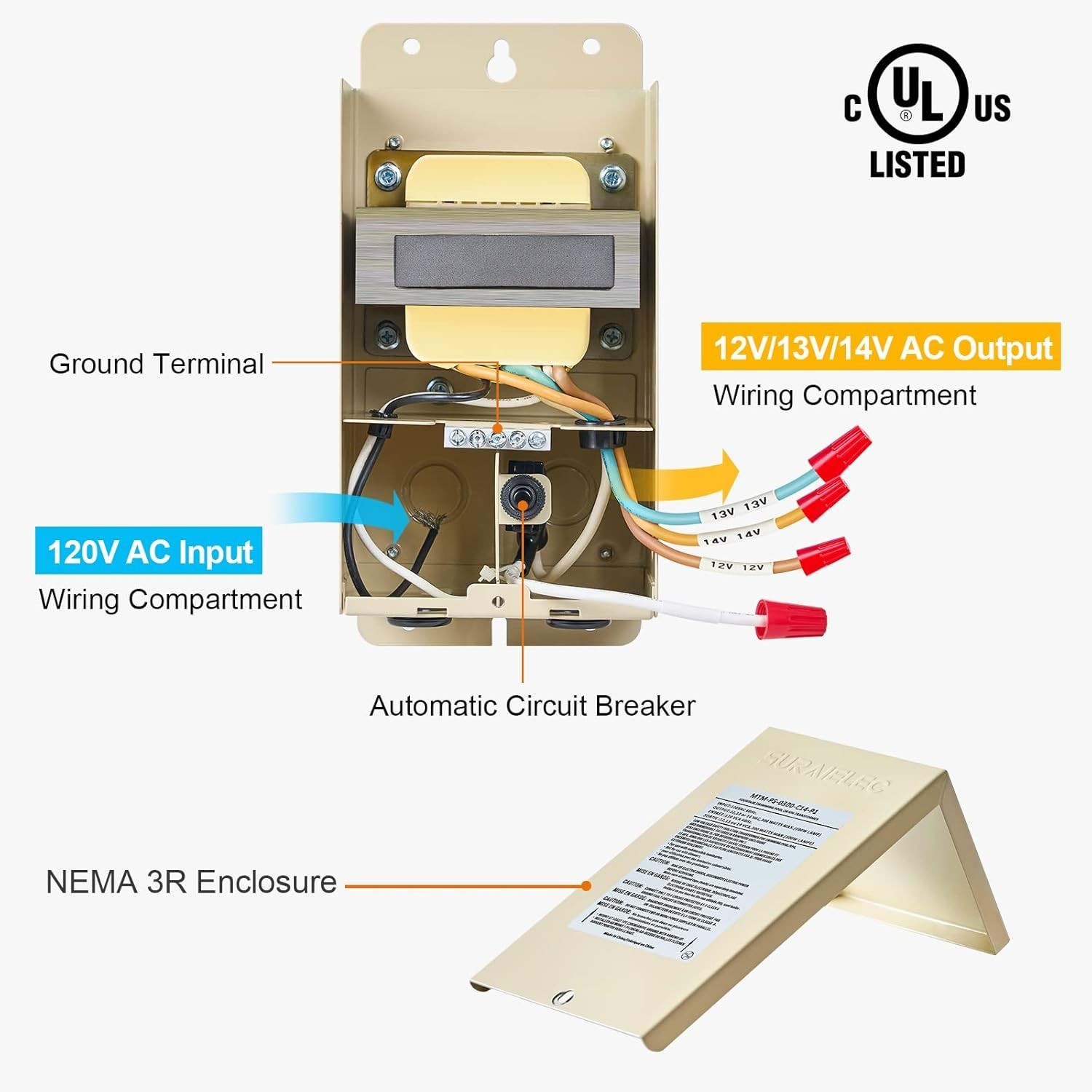 300W Low Voltage Pool Light Transformer, 120V AC to 12V/13V/14V AC