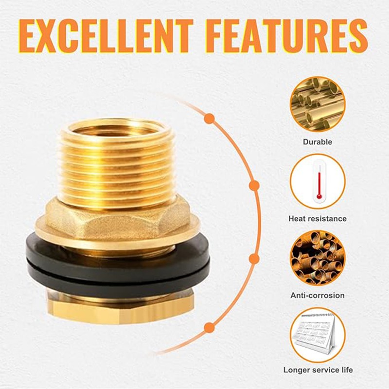 2X BBF020 Brass Bulkhead Fitting(1/2″ Female NPT and 3/4″ Male GHT Garden Hose)