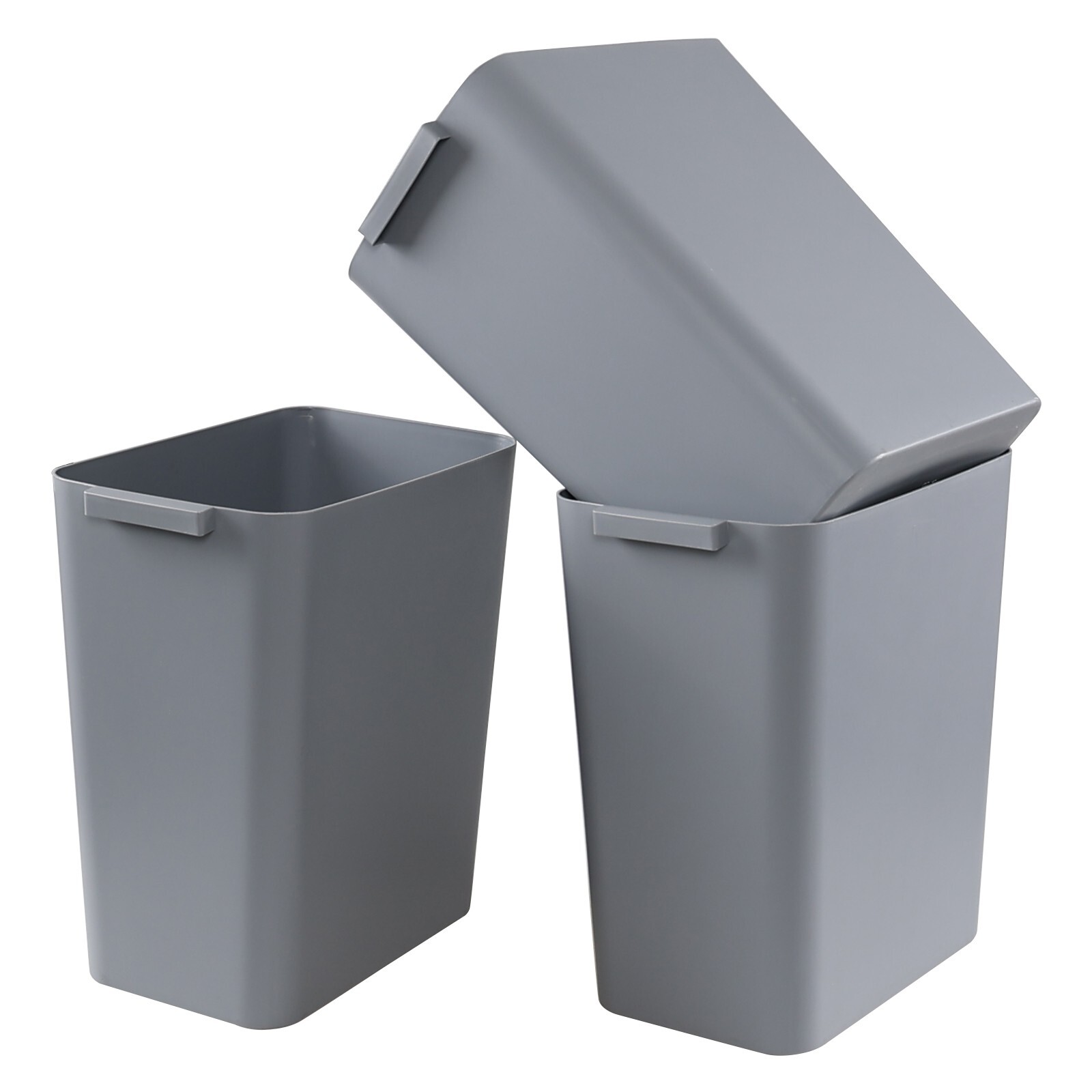 4.5 Gallon Plastic Trash Can Wastebasket, Slim Waste Bin, 3 Pack, Grey