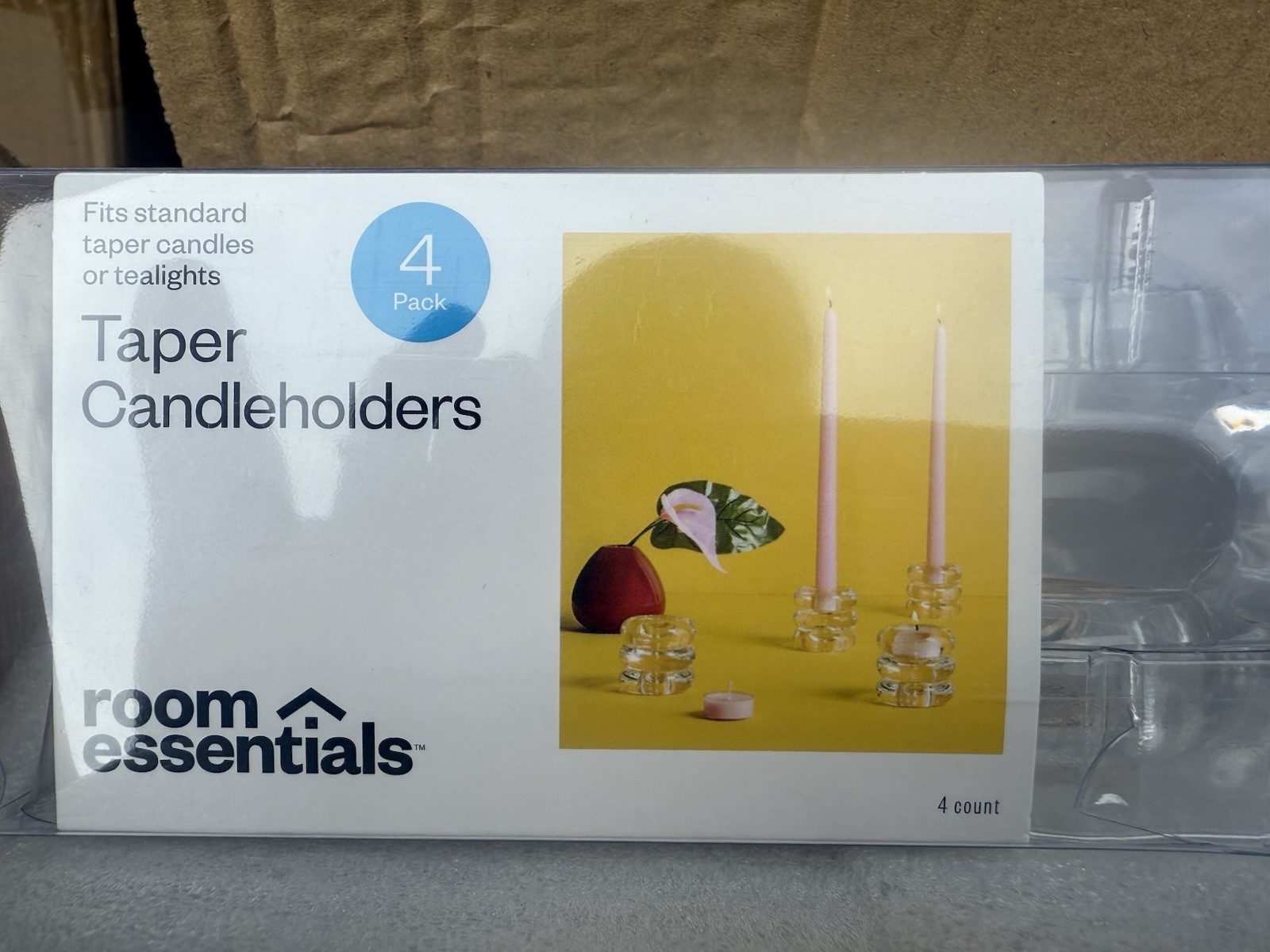 Room Essentials Bubble Glass Taper Candle Holder Clear 4pk