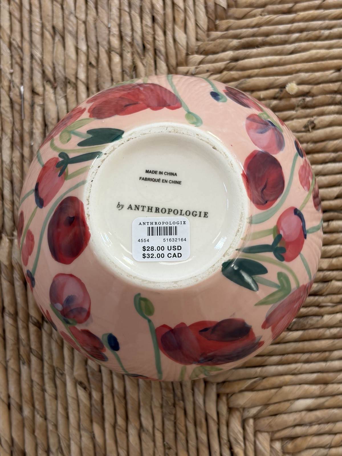 NWT Anthropologie Lizzie Pink Floral Ceramic Vase