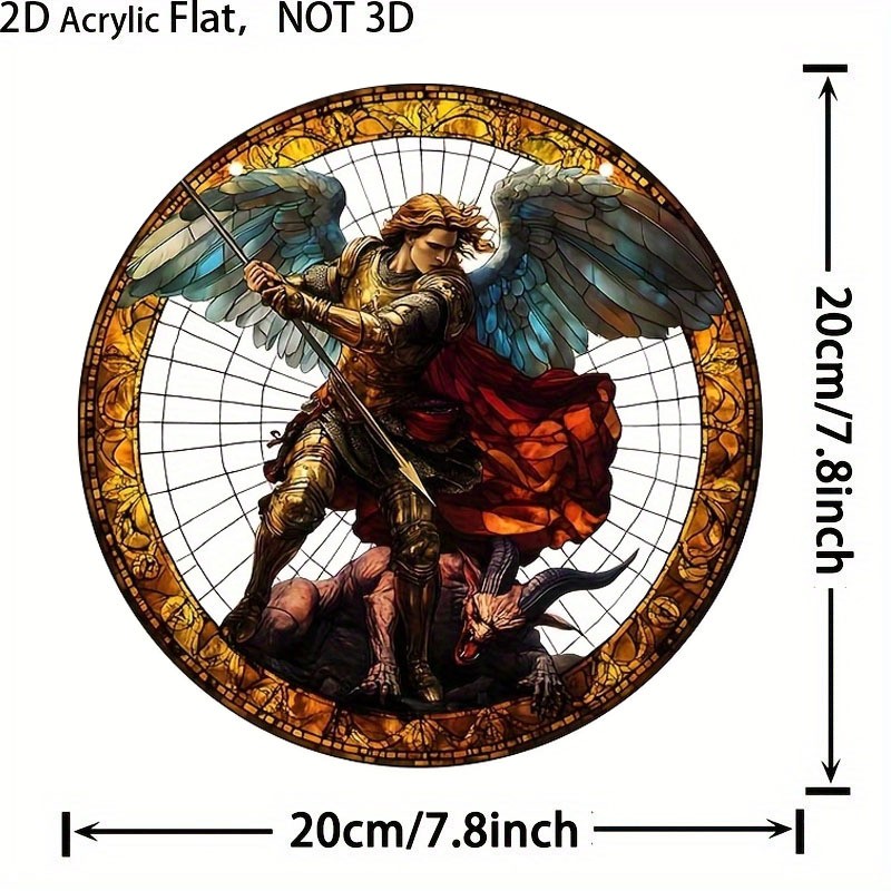 Saint Michael Archangel Round Acrylic Suncatcher Window Hanging Religious Decor