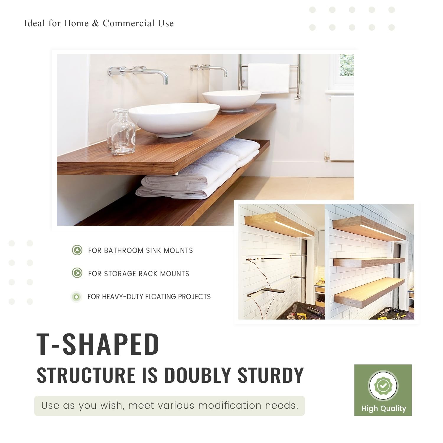 Laxama Floating Shelf Brackets Heavy Duty 3/8″ Thick 3 Pack 18″ Lx2.5 W Steel