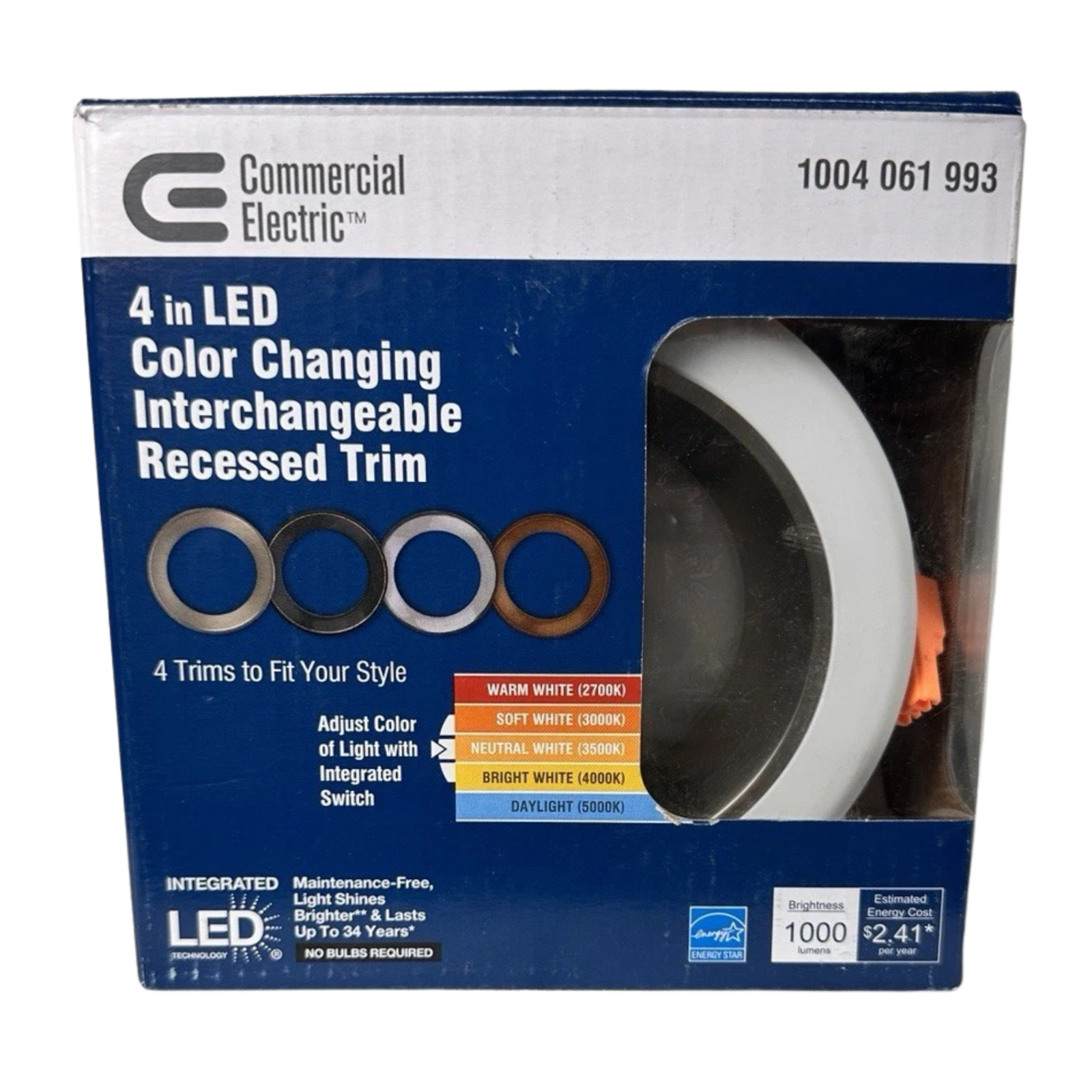 Commercial Electric 4 in. Adjustable LED Recessed Light Trim with 4 Trim Colors