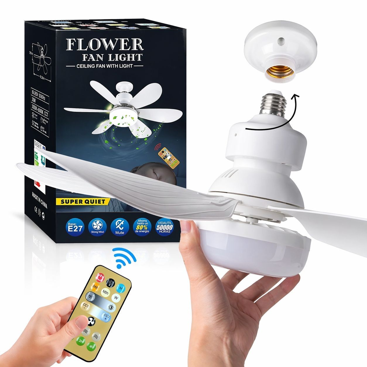 Socket Ceiling Fans With Lights And Remote- Socket Fan Light With Dimmable LED