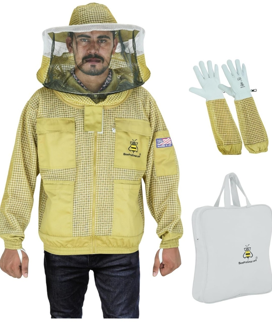 Ventilated Bee Suit 3 Layer Sting Proof Beekeeping Beekeeper Glove 2xl Brown