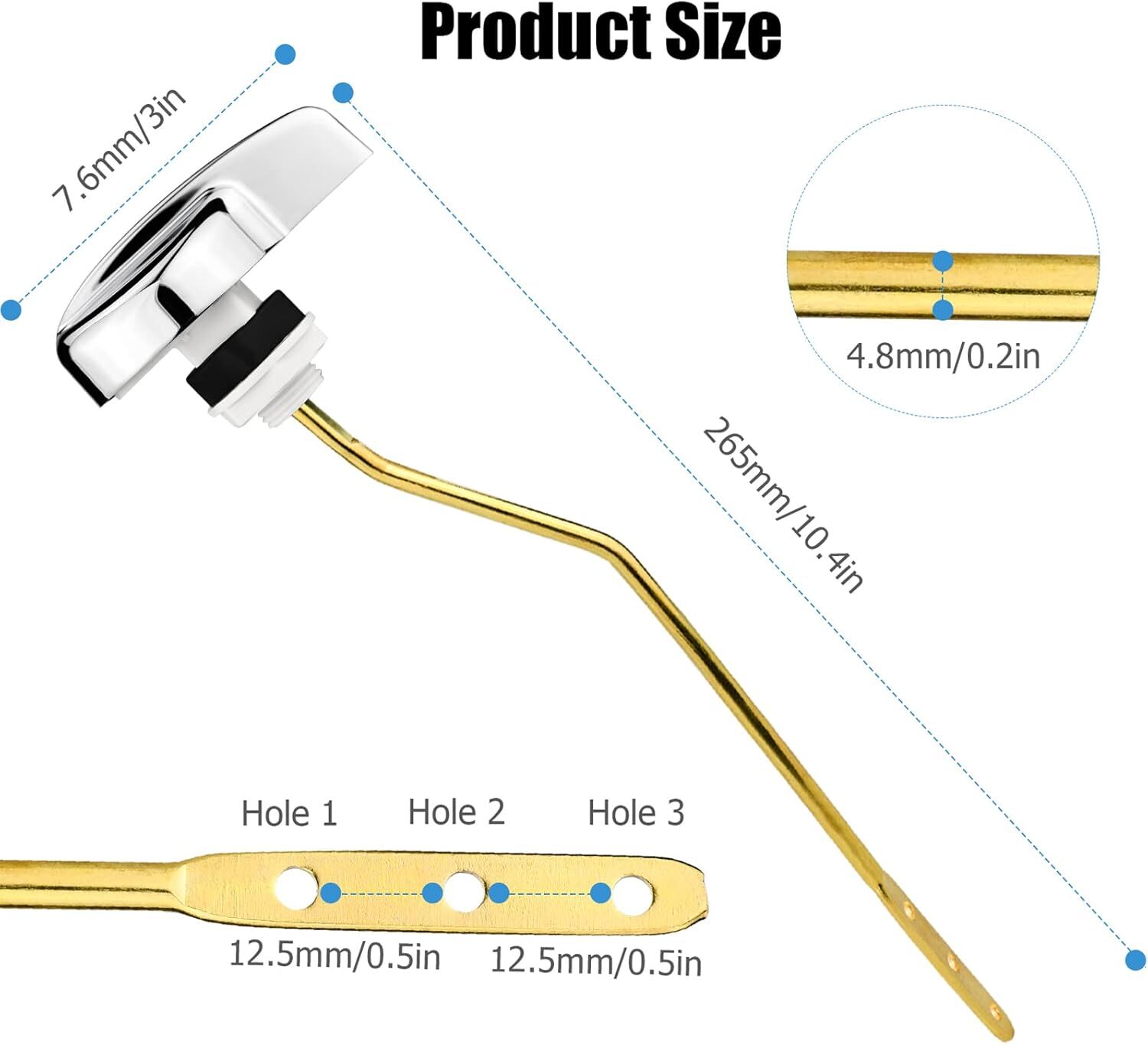 2× Easy Use Side Mount Toilet Flush Lever Handle Angle Universal Toilet Handle