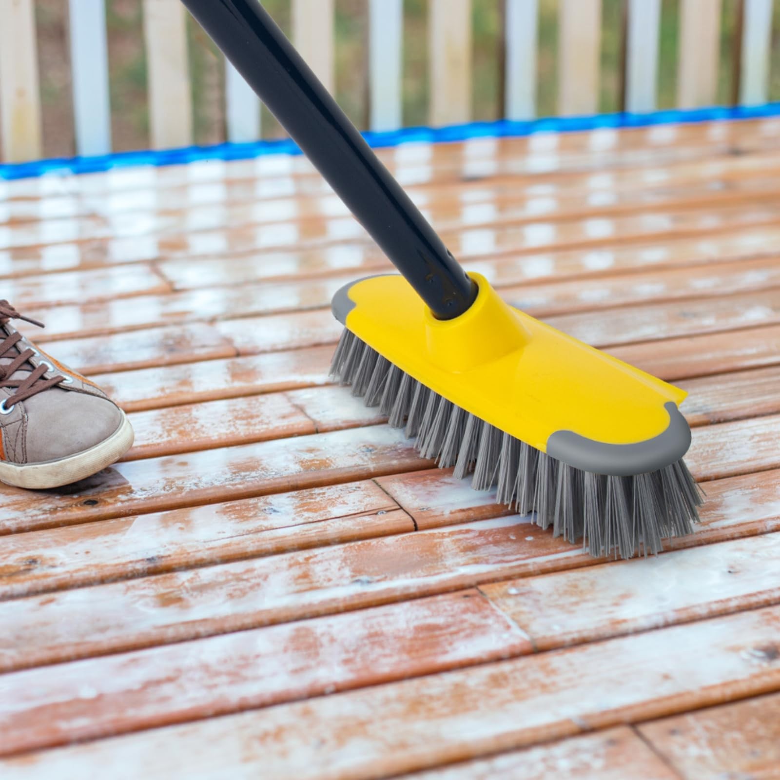 Deck Brush with Long Handle, Floor Scrub Broom for Shower, 50” Outdoor Scrubber