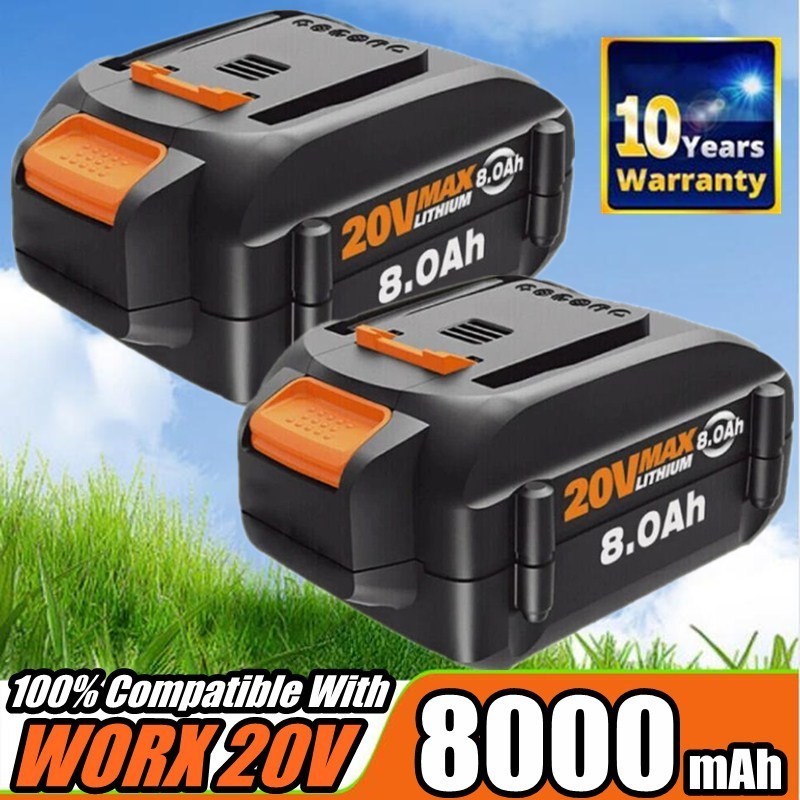 For WORX 20V 8AH MAX Extend Lithium-Ion Battery WA3525 WA3575 WA3520 /Charger