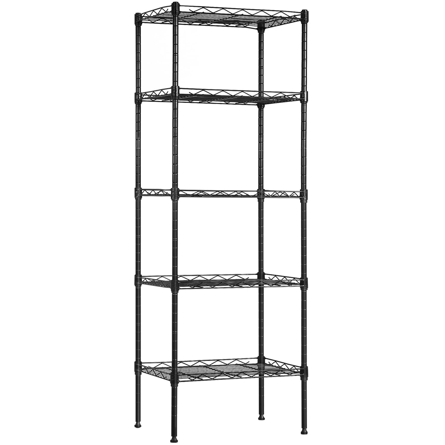 Black 5Shelf Adjustable Metal Wire Storage Shelving Unit 16.7×11.8×47.6 In
