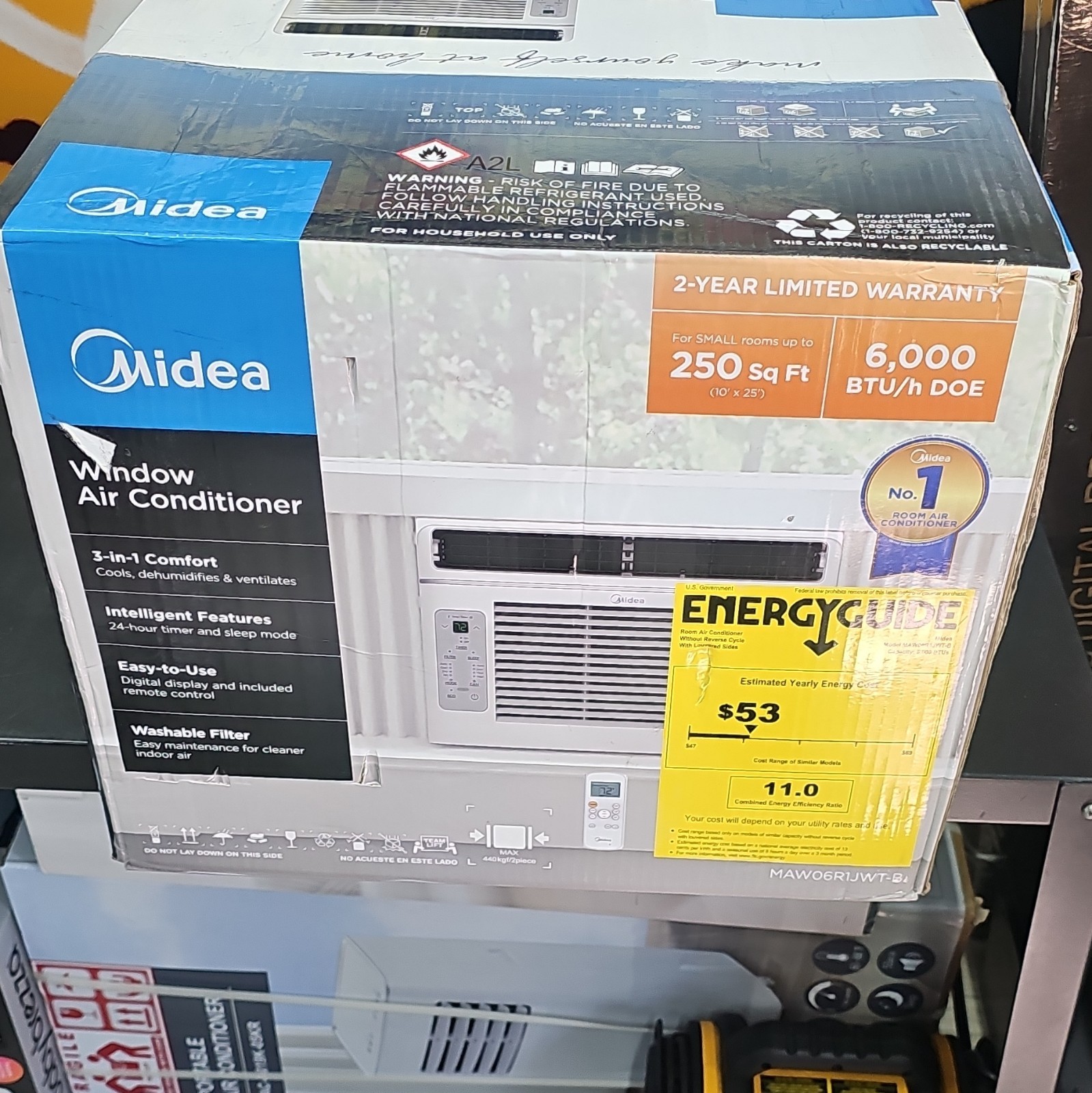 Midea MAW06R1JWT-B 6000 BTU Window AC 250 sq ft 115V Remote Timer