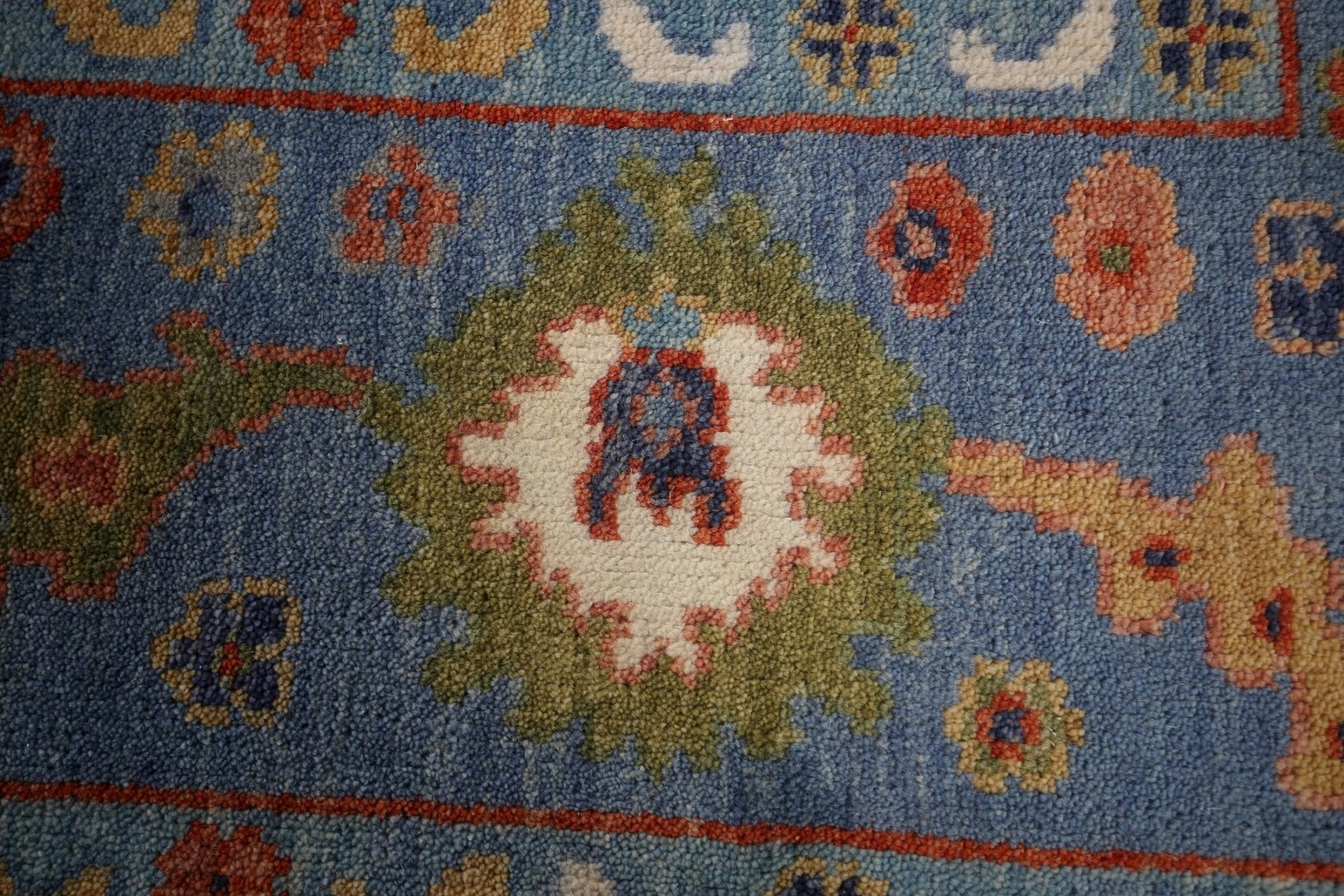 All-Over Pattern Blue Floral Oushak Oriental Rug 8×16 Handmade Wool Carpet