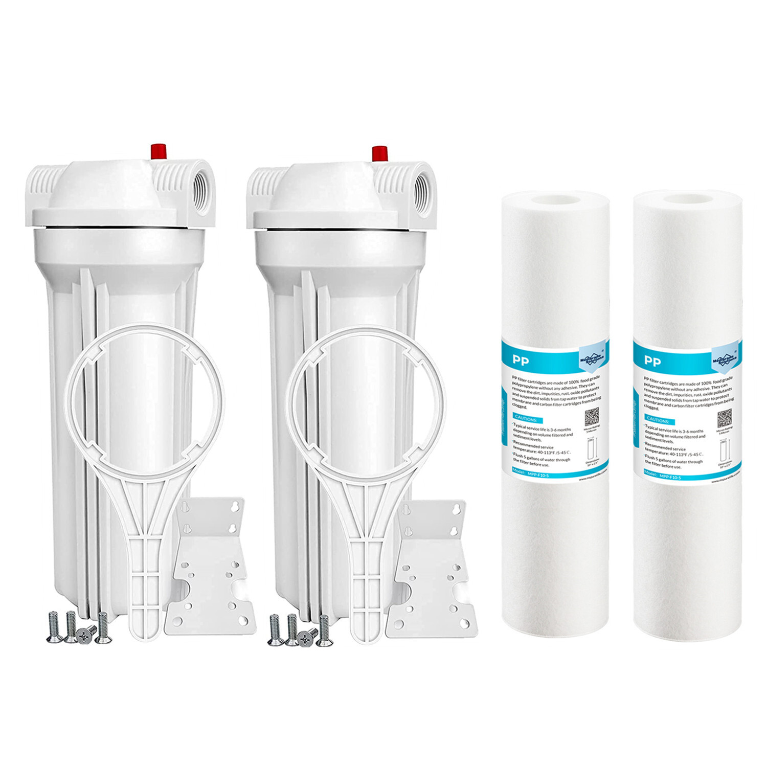 2 Pack Whole House Water Filter Housing System 10″ x 2.5″ PP Sediment Filtration