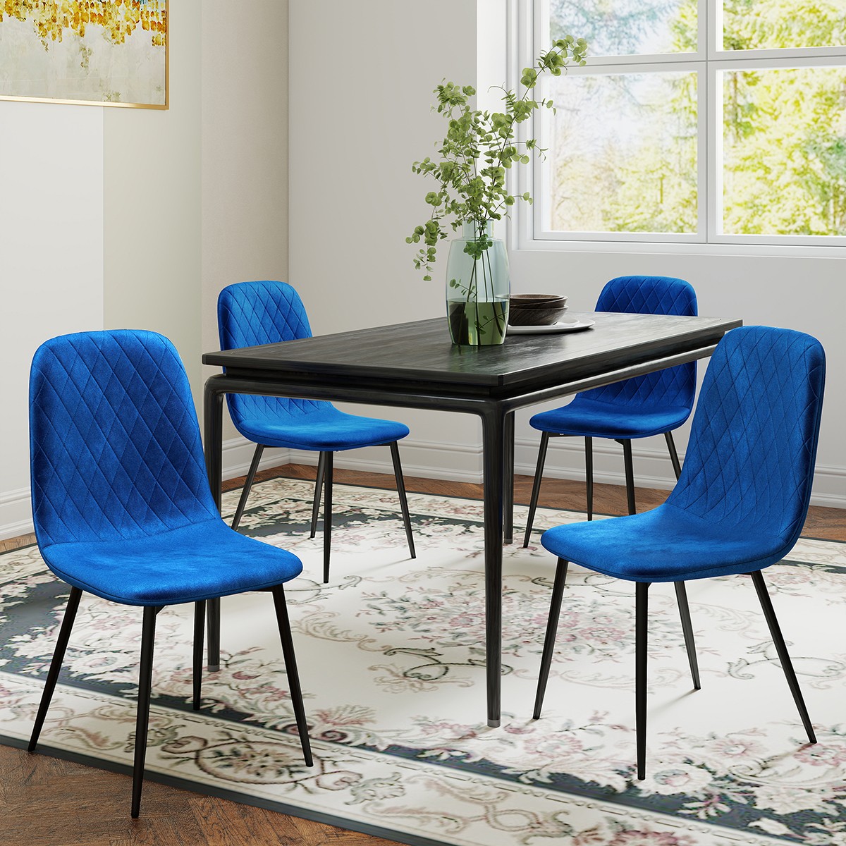 BOMASS Set of 4 Dining Chairs Flannel Padded Armless Chair Kitchen Metal Legs