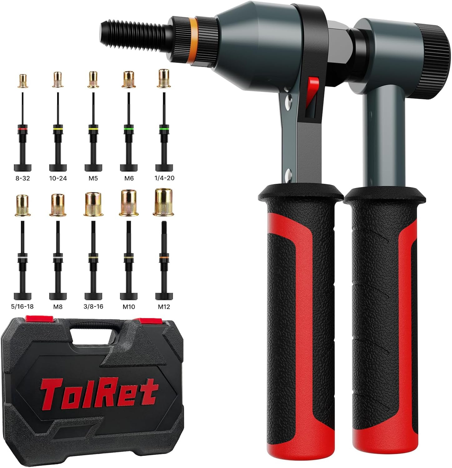 Rivet Nut Tool Rivet Nut Kit, Rivnut Tool Kit with 10 Metric and SAE Mandrels, 1
