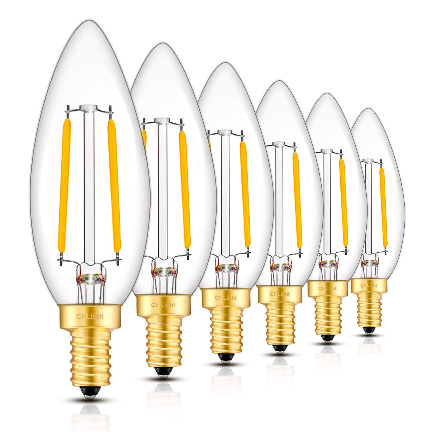 2W E12 Dimmable LED Candelabra Bulb B10 2700K Warm White, 6 Pack