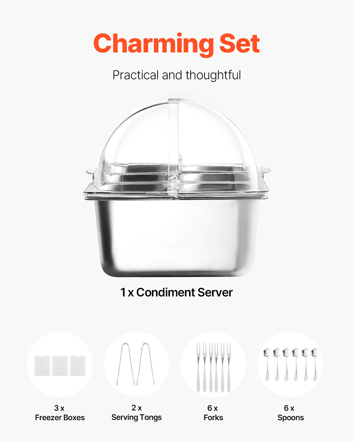 VEVOR Countertop Food Serving Display Container 5 Pan Condiment Dispenser