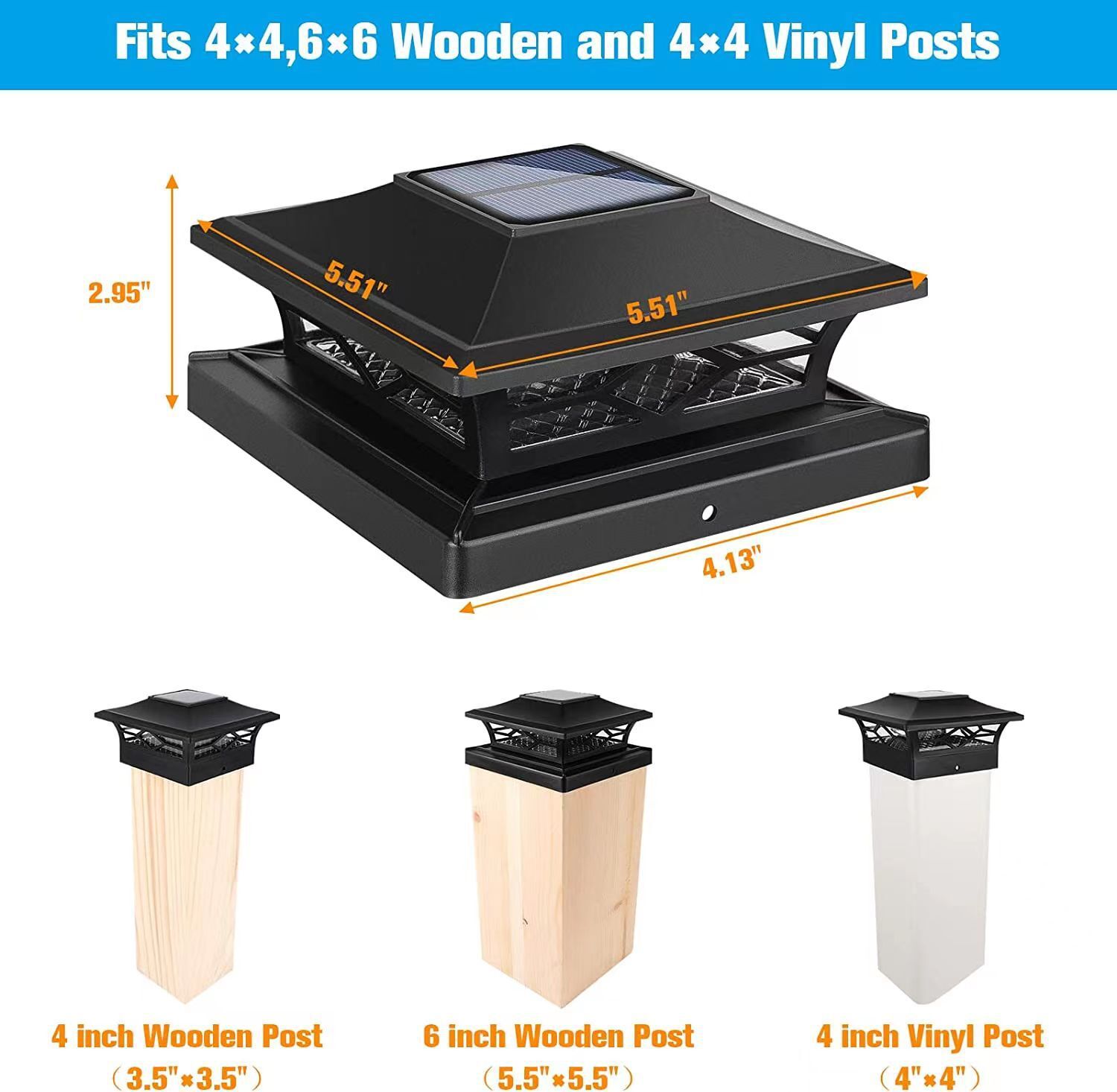 2-12PCS Solar Post Deck Cap Lights Outdoor Fence Dock 4×4/6×6 LED Lamp PVC Vinyl