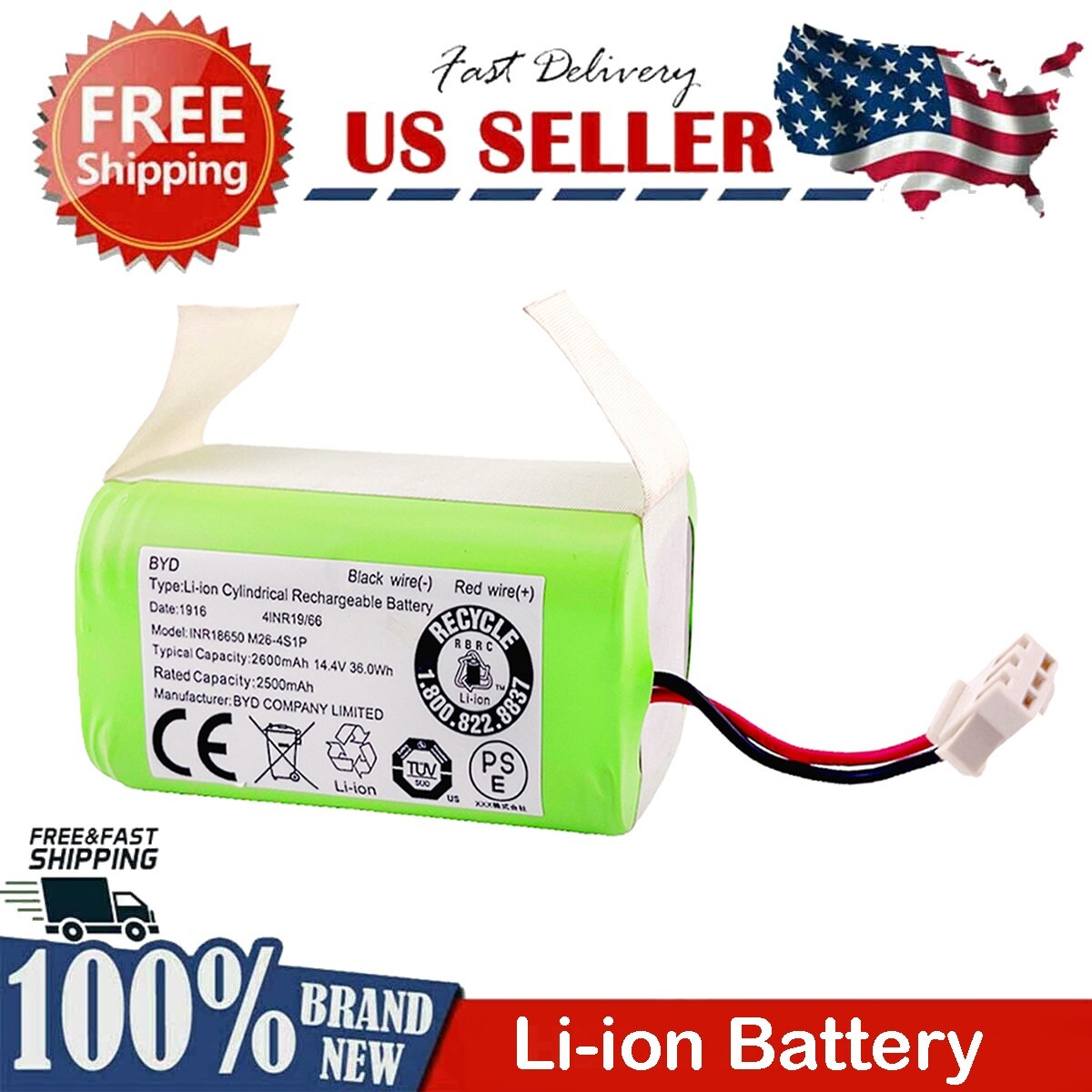 Genuine Li-ion Battery Replacement for Ecovacs Deebot Eufy RoboVac 14.4v 2600mAh