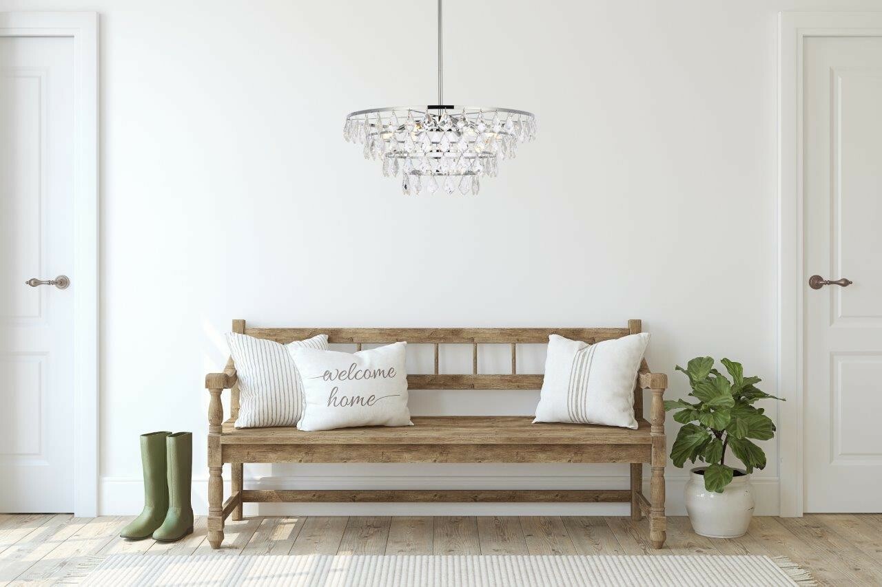 Crystal Chandelier Light Fixture Chrome Foyer Living or Dining Room Table 24″