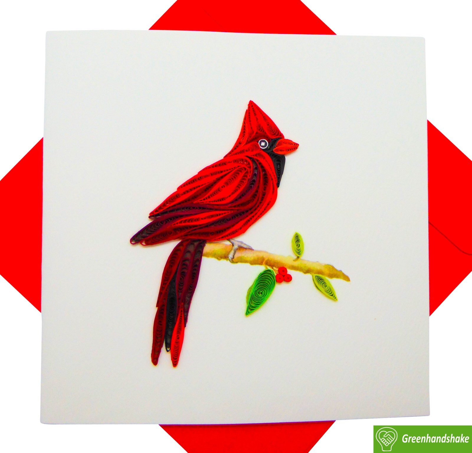 Cardinal Quilling Greeting Card – Unique Dedicated Handmade Art