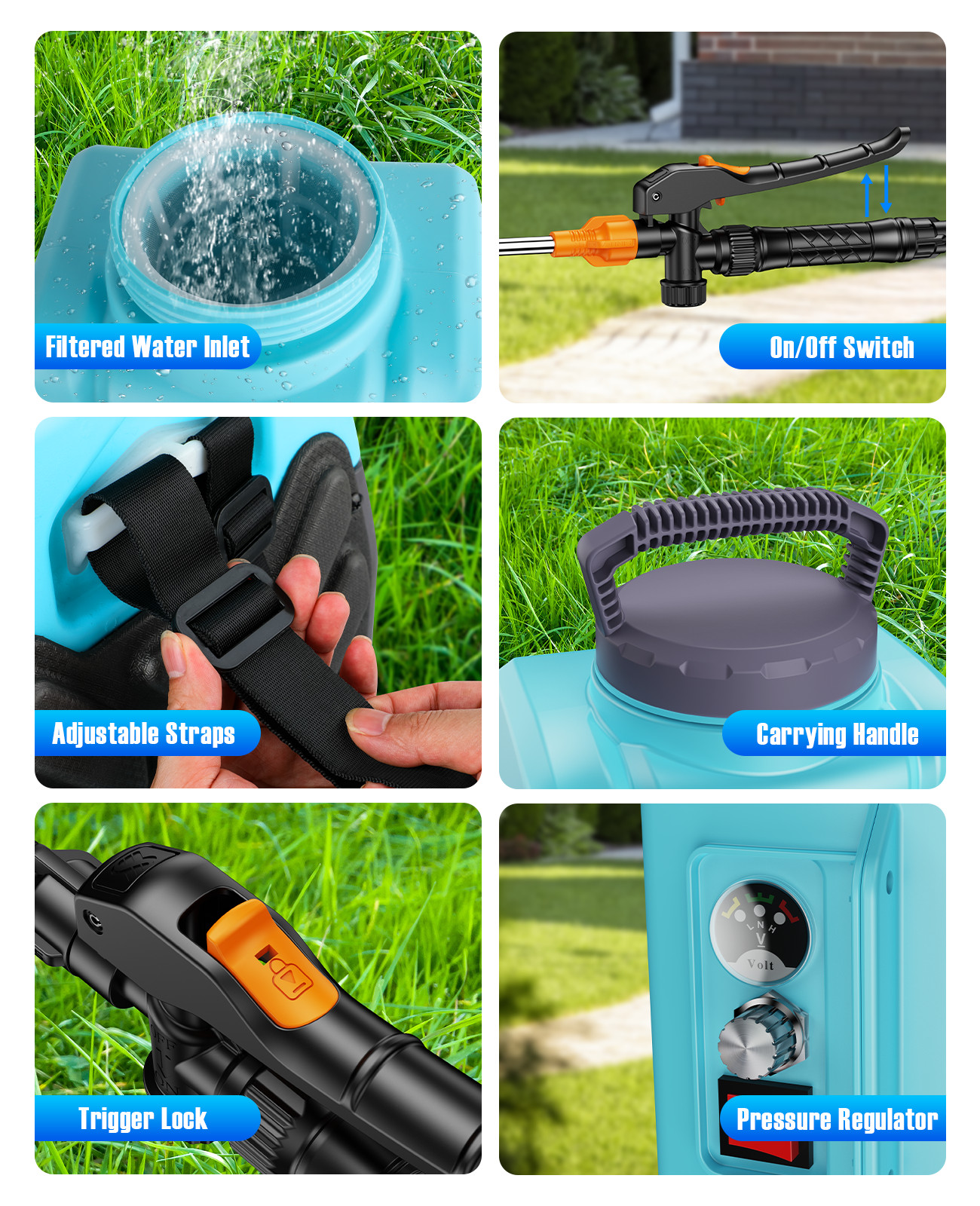 3.2 Gallon Battery Powered Backpack Sprayer with 2 Battey and 6 Nozzles for Lawn