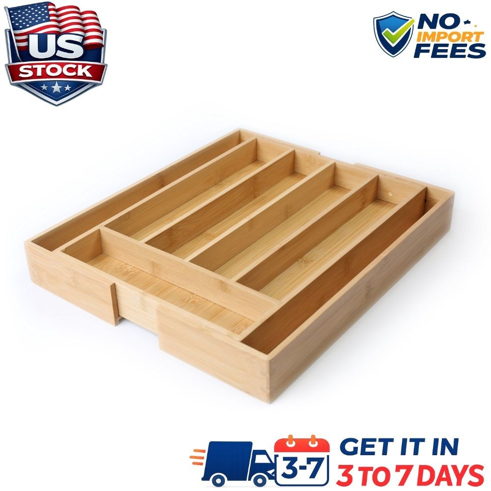 Natural Bamboo Expandable Silverware Organizer, 13.98 x 10.04-15.35 x 1.97 in