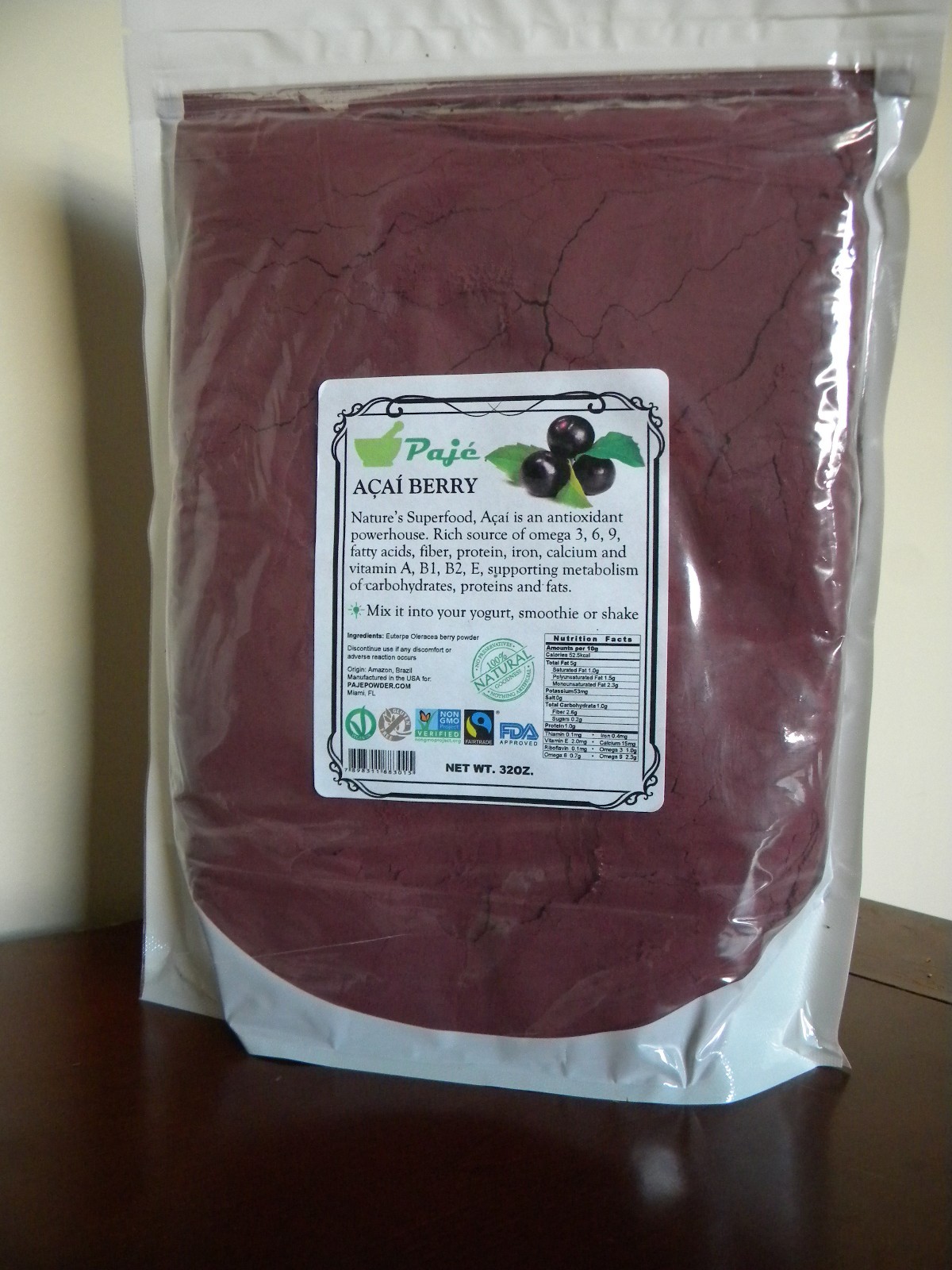 ACAI Assai powder berry 32oz 2lb Superfood anti-age protein detox fib OM3 PAJE