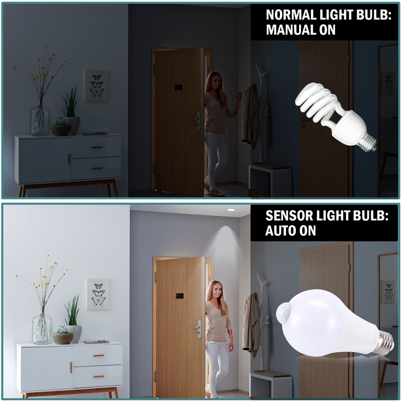 90W Equivalent E27 LED Light Bulb 1500LM 6000K Motion Sensor LED Dusk To Dawn