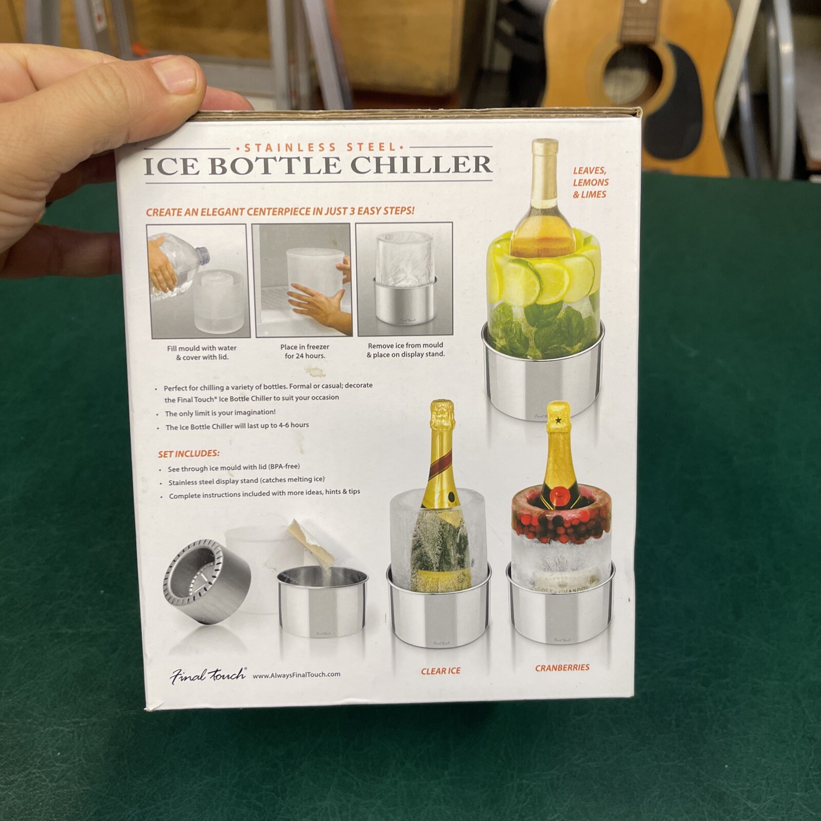 Final Touch Ice Bottle Chiller Stainless Steel Display Stand 4-6 Hours Wine