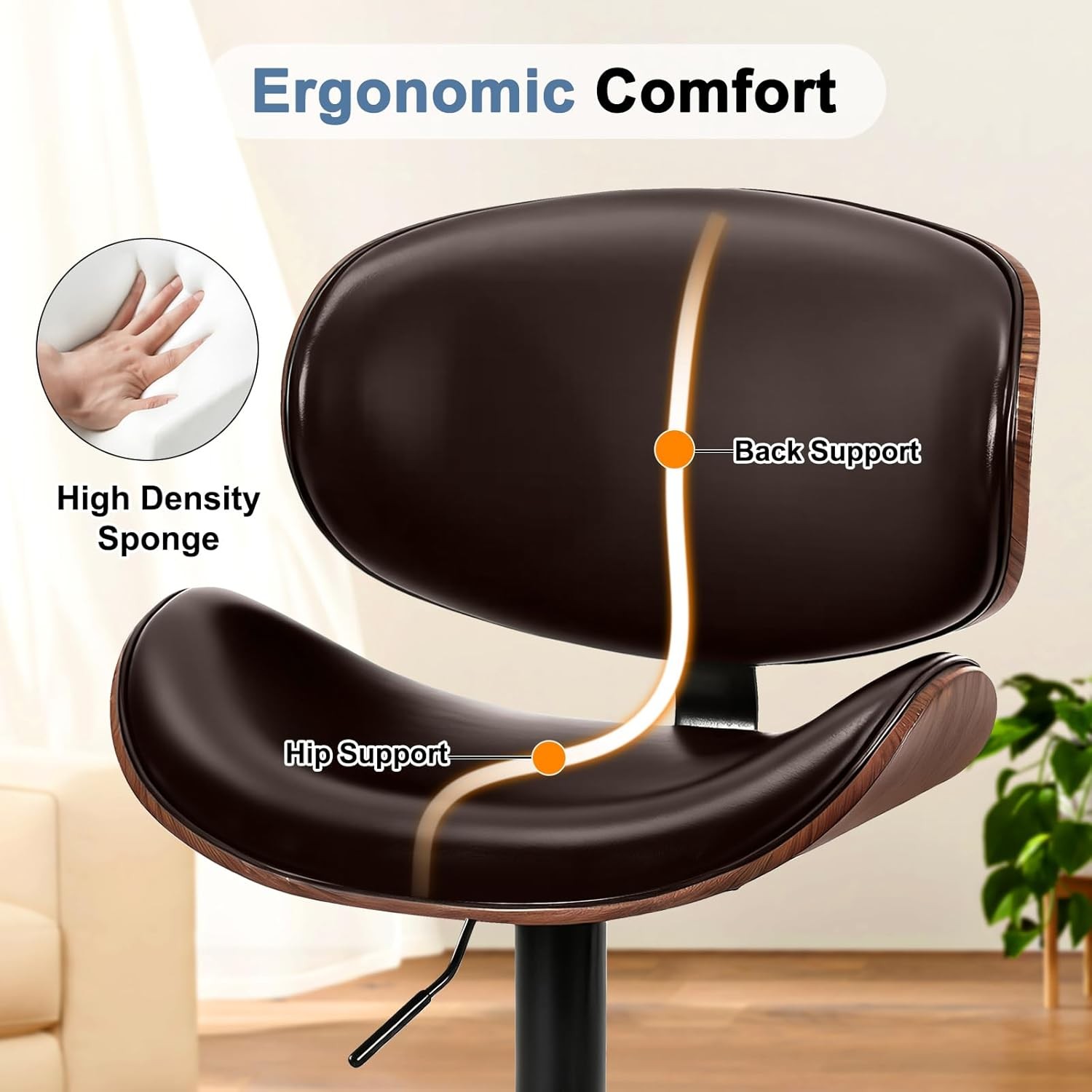 2Pcs Swivel Bar Stools,Adjustable Height,PU Leather Upholstery,w/Back&Footrest